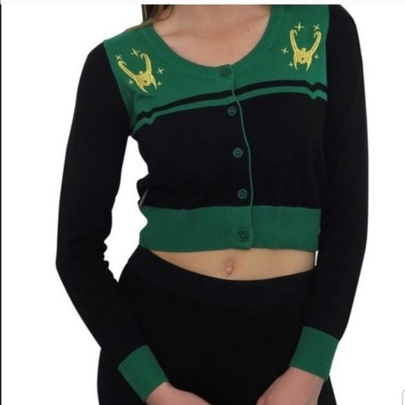 Marvel Sweaters - Marvel Loki Helmet Cardigan Vintage Sweater